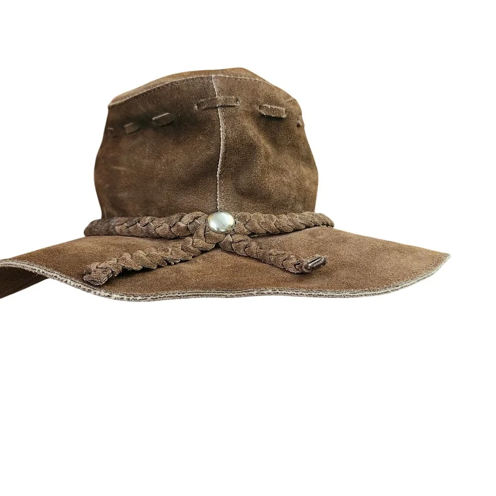 Banana Republic Vtg Klondike Leather Outback‎ Cowboy Hat Braided Band Concho S/M